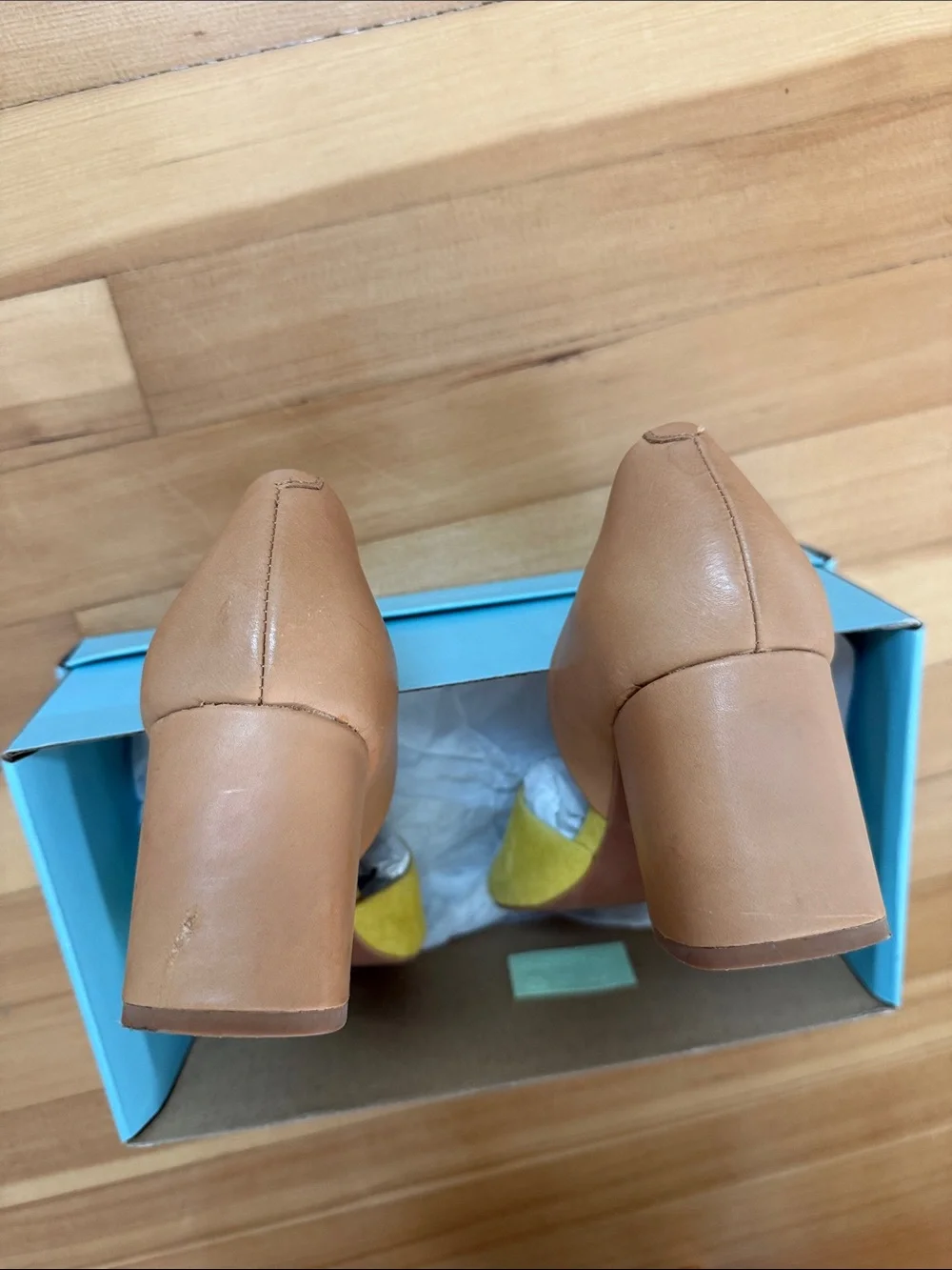Seychelles Yellow Suede and Tan Block Heel D'Orsay Shabby Chic